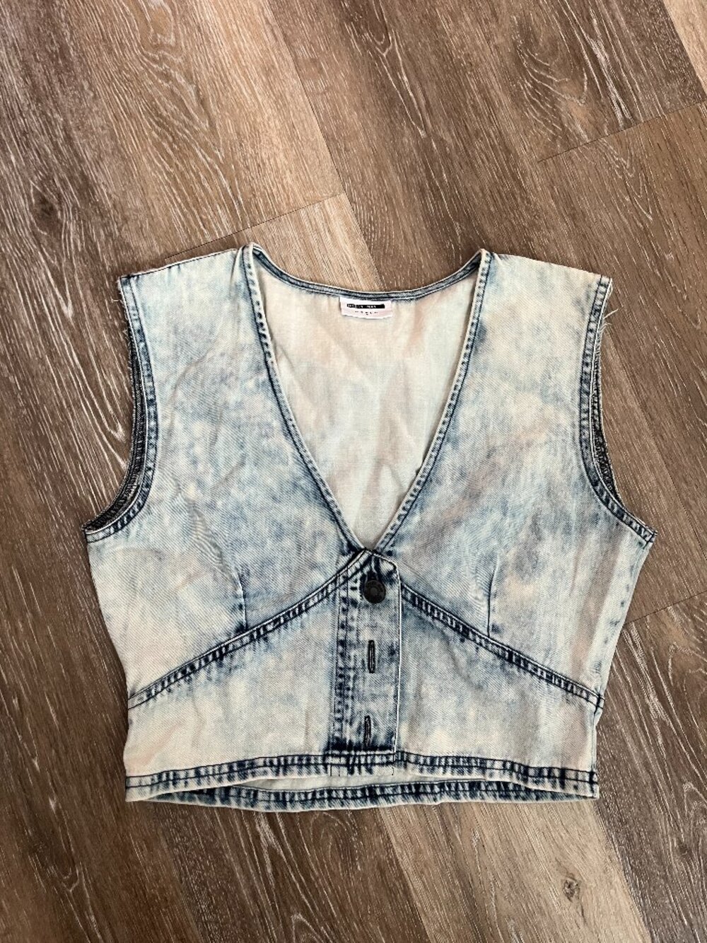 Vintage Y2K Acid Blue V Neck Buttoned Cropped Top S/M